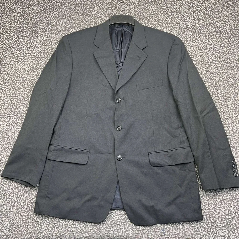 Alfani Macy's Suit Jacket Blazer Men 42R Black Wool Blend 3-Button